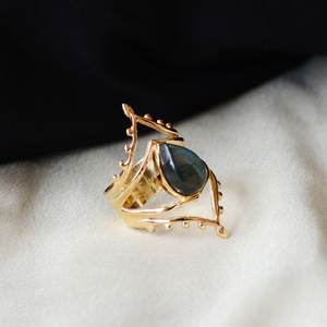 Wholesale Christian Bohemia Natural <b>Labradorite</b> Teardrop <b>Ring</b> 18K Gold Plated Brass Statement Jewelry for Women - Product Image 5