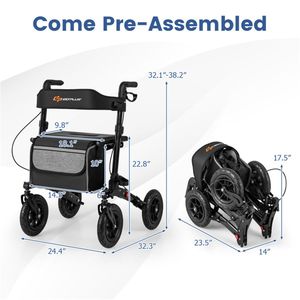 Deambulatore Pieghevole con Ruote da 9 Pollici per Ogni Terreno, Capacità 139 kg, 7 Livelli di Altezza (Telaio in Alluminio 32,1-38,2 Pollici), Sedile Largo Regolabile in Altezza - Product Image 3