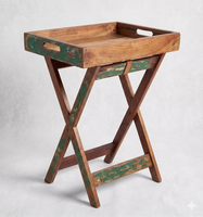 Table pliante artisanale en bois de bateau recyclé, table d'appoint rustique en bois recyclé, plateau de service portable pour la décoration intérieure
