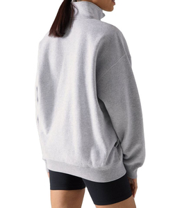 Women's Winter 100% Cotton Eco-Friendly Quarter <b>Zipper</b> Fleece Sweatshirt with Customized Sequined Logo Badge Printing - Product Image 2