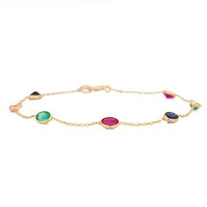 18K Gold Plated Charm <b>Bracelet</b> with <b>Ruby</b> Emerald and Blue Sapphire Gemstones - Product Image 5