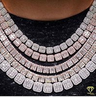 Nuevo Collar Hip Hop de Plata de Ley 925 de Dos Tonos con Cadena Mariner de Moissanita de 16 mm, Estilo Cubano Iced Out de 40 ct con Baguette y Certificación Triple
