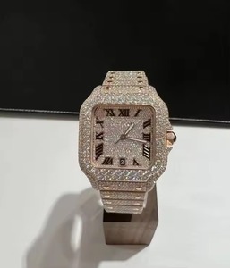 Reloj de Lujo Unisex con Diamantes Cuadrados, Acero Inoxidable, Esfera Dorada con Números Romanos, Cristal de Moissanita y Zafiro, 34mm, Movimiento Analógico de Cuarzo - Product Image 1