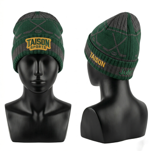 Bonnet de hockey sur glace en tricot acrylique premium 300 GSM, motif rayé vert et bordeaux, logo personnalisé brodé - Product Image 5