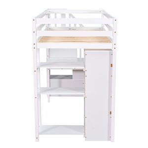 Letto a soppalco bianco singolo con cassetti contenitore, scrivania e scale, in legno, con mensole, per bambini - Product Image 4