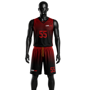 ORVO Sports Unisex Basketball Jersey Set Red/Black V-Neck Sleeveless Digital Print 100% Polyester Quick Dry Breathable - Product Image 1