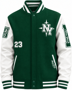 Nouvelle veste varsity pour homme, verte et blanche, brodée, style baseball, vêtements d'hiver - Product Image 3
