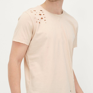 เสื้อยืดผู้ชายสไตล์วินเทจ ขาดๆ แบบโอเวอร์ไซส์ ผ้าฝ้าย 100% สตรีทแวร์ลำลอง แขนสั้น คุณภาพดี - Product Image 5
