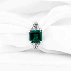 Women's 925 Sterling <b>Silver</b> <b>Emerald</b> Cut Cocktail <b>Ring</b> Rhodium Plated Prong Setting Classic Geometric Fine Jewelry - Product Image 1
