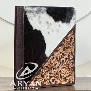 2026 Premium Genuine <b>Leather</b> Portfolio Binder Handcrafted Floral Design Western Style Business Organizer <b>Folder</b> for Professional - Product Image 1