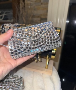 Royal Red Metal <b>Silver</b>-Plated Handmade Fashion Rectangle Bridal <b>Clutch</b> Mirror Work Rhinestone Embellishment for Mother's Day - Product Image 1