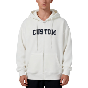 Sweat à capuche zippé pour homme imprimé sur mesure, 100 % coton tricoté, décontracté, coupe classique, blanc, automne - Product Image 2