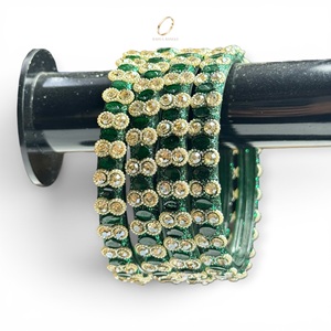 Pulseras de cristal de Cachemira con piedras verdes de estilo tradicional para mujer, para bodas y festivales, a precio de mayoreo. - Product Image 4