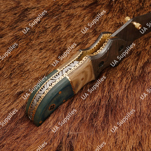 Navaja de Bolsillo Plegable de Damasco Forjada a Mano Personalizada, Hoja Afilada como una Cuchilla, Funda de Cuero Micarta, Bloqueo Liner Lock, Táctica, EDC, Supervivencia, OEM - Product Image 5