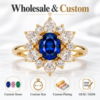 Wholesale 925 Silver Gold Plated 2CT Oval Sapphire Floral Fine Jewelry Ring with White Moissanite for Women Gift Low MOQ