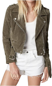 Women's Brown Genuine Leather Moto Jacket Full Sleeve Stand Collar Zipper Closure Autumn Style - Product Image 4