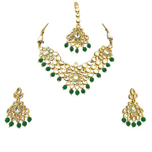 Indian Classic Women's Choker Wedding Engagement Anniversary Party Green Traditional Crystal Kundan Faux Pearl Alloy Gold <b>Gift</b> - Product Image 3
