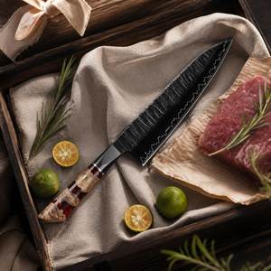 Cuchillo de Chef Artesanal de Cobre Damasco con Mango de Madera de Palisandro, Cuchillo Profesional de Cocina para Cortar Carne y Verduras - Product Image 3