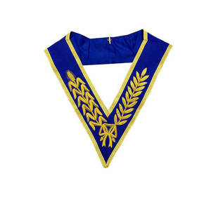 Collarín Grand Craft de Satén Azul Real con Bordado Dorado, Regalia Ceremonial Masónica Premium, Regalia Masónica Bordada en Oro - Product Image 1