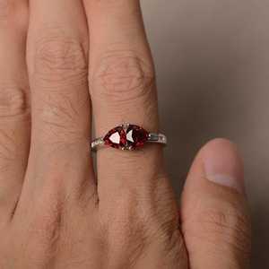 Natural <b>Garnet</b> Double Stone <b>Ring</b> Trillion Cut Red Gemstone <b>Ring</b> Sterling Silver January Birthstone - Product Image 5