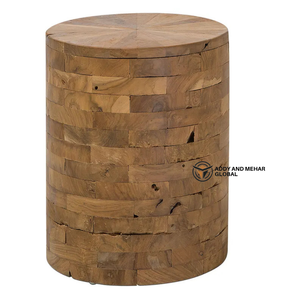 Round Solid <b>Wood</b> Drum Side Table Rustic Block Design Accent Table in Natural Finish Modern Minimalist End Table - Product Image 4
