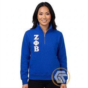 Zeta Phi Beta <b>Women's</b> <b>Quarter</b> <b>Zip</b> <b>Sweatshirt</b> Royal Blue Fleece Stand Collar Embroidered Greek Letters Pullover - Product Image 1