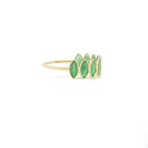 Stackable 18K White and Yellow Gold Emerald Half Eternity Band Ring Resizable Cluster Wedding Ring - Product Image 5