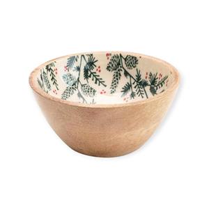 Tazón de Madera Artesanal para Servir con Interior Esmaltado en Verde Suave con Diseño Floral para una Cena Elegante - Product Image 2