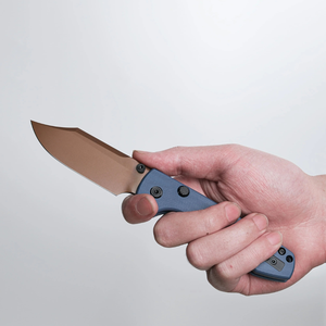 Outdoor Folding <b>Pocket</b> <b>Knives</b> with Copper Finish Curved Blade Blue Textured Handle Thumb Stud <b>EDC</b> <b>Utility</b> Cutting Tool use - Product Image 3