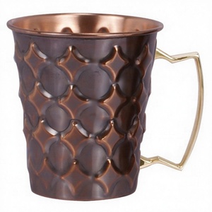 Tasse de mulet de moscou en cuivre pur, avec poignée en laiton, diamant et martelé, finition Antique par axion pour la maison - Product Image 1