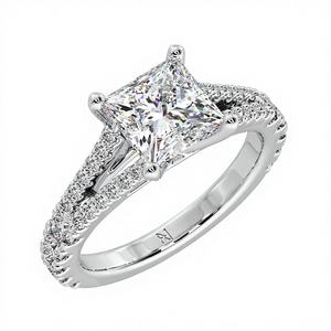 Anillo Solitario de Moissanita de Corte Princesa de 1.5CT con Aro Dividido y Engaste Pavé en Plata 925, Oro Blanco y Oro Rosa - Product Image 3