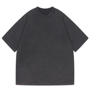 Men Super Heavyweight Blank T <b>Shirt</b> Washed <b>Black</b> Oversized Short Sleeve Cotton Crew Neck Plain Tee Wholesale OEM - Product Image 1