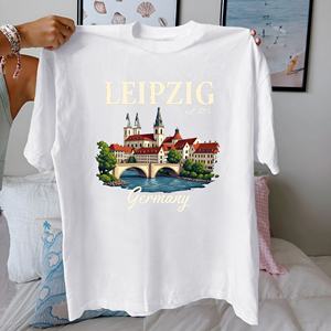 Alemania LEIPZIG est 1015 paisaje urbano Camiseta de algodón puro Mujer ajuste cómodo - Product Image 4