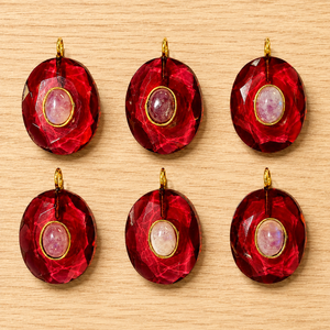 Pendentifs ovales rouges en cristal Sstringz pour femmes, avec incrustation de tourmaline et quartz, montures plaquées or, breloques solitaires pour collier de mariage - Product Image 4