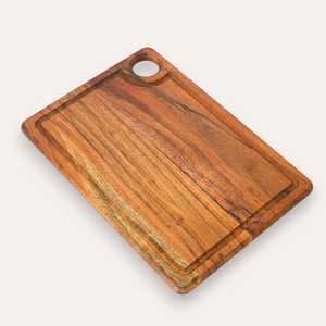 Planche à découper en bois d'acacia avec rainure pour les jus et poignée, plateau de service rustique - Product Image 2