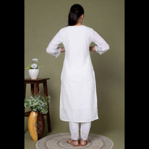 Ensemble Kurta en coton NIYANI Grace ivoire avec dupatta, coupe ample, trois pièces, élégant, ethnique, décontracté, maxi, ensemble artisanal - Product Image 5