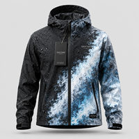 Veste imperméable pour homme Oxytag Sports, réactive à la température, imprimé dégradé bleu noir, vêtements d'extérieur sportifs d'hiver, fermeture éclair