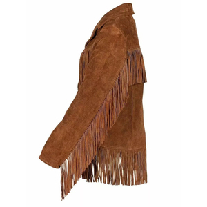 <b>Men's</b> Brown <b>Suede</b> Leather <b>Jacket</b> With Fringe Turn-down Collar Casual Winter Wear Wholesale - Product Image 2