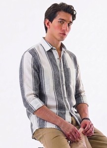 เสื้อเชิ้ตผู้ชาย Enovate รุ่น Logan แบบกระดุมสองแถว ลายทาง แขนยาว ปกคอพับ ระบายอากาศได้ดี ผลิตจากผ้าลินิน/คอตตอน - Product Image 2