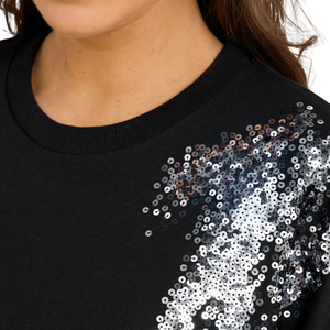 Plus Size Women's Breathable Knitted Curve Black & Silver <b>Sequin</b> Embellished Sweatshirt for Autumn/Winter/Summer/Spring - Product Image 6