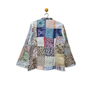 Handmade Silk Patola Kantha Jacket for Women Long Sleeves Reversible Cotton Printed Indian Patchwork Design <b>Vintage</b> Breathable - Product Image 6