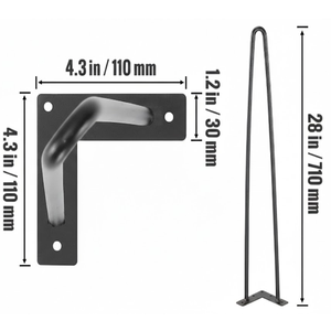Pieds de table en acier de 28 pouces, lot de 4, robustes, 2 tiges en acier, capacité de 500 lb, pieds en métal pour table basse, table à manger, bureau DIY EDPTBL011 - Product Image 6