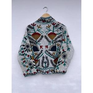 High Quality Handmade Suzani Embroidered Cotton Varsity <b>Jacket</b> Open Front Floral Coat Gift for Her Reversible Breathable - Product Image 5