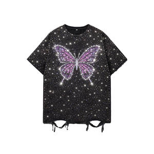 เสื้อยืดโอเวอร์ไซส์ผู้ชายพิมพ์ลายผีเสื้อสีม่วงดีไซน์สตาร์รี่ไนท์แขนสั้นคอกลมสไตล์สตรีท - Product Image 4