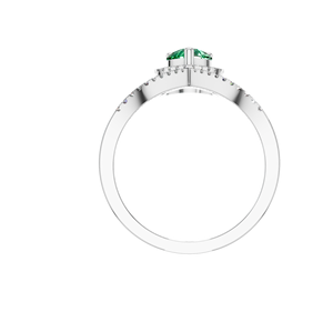 Elegante anillo Halo de oro blanco y plata de ley con piedras preciosas en forma de pera Esmeralda natural y detalles de diamantes para ocasiones de fiesta - Product Image 4