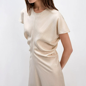 เดรสทรงเอผ้าฝ้ายสำหรับผู้หญิง แขนสั้น เอวจีบ ระบายอากาศได้ดี เป็นมิตรกับสิ่งแวดล้อม เหมาะสำหรับใส่ทุกวัน - Product Image 5