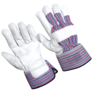 Gants de travail en cuir de vachette de haute qualité, rayés rouge et bleu, avec dos en coton, gants de travail industriels, gants de rigueur pour la construction - Product Image 1