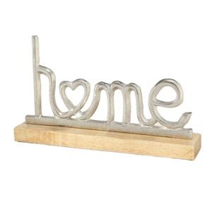 Escultura Decorativa con la Palabra 'HOME', Tipografía de Aluminio Hecha a Mano con Base de Madera Sólida, Adorno Minimalista para Mesa de Salón - Product Image 1