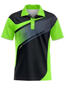 Polo Deportivo para Hombre, Manga Corta, Estampado Geométrico, Secado Rápido, Tejido de Poliéster, Diseño Negro y Verde - Product Image 2