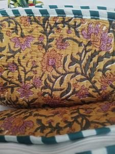 Sacs à maquillage en coton durable à rayures vertes et motifs floraux imprimés, pochettes indiennes, trousse de toilette de voyage, organiseur de cosmétiques - Product Image 2